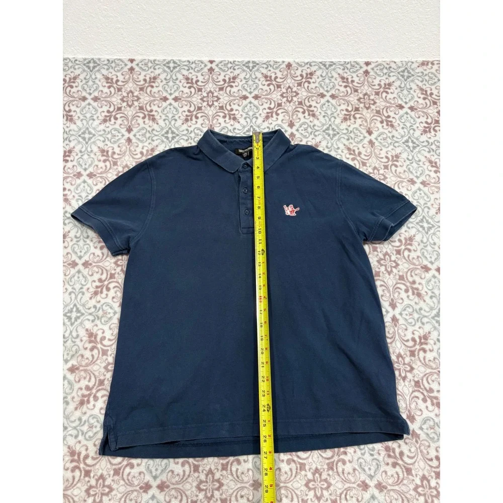 True Religion Mens Navy Blue Buddha Logo Pique Polo Shirt Size Medium